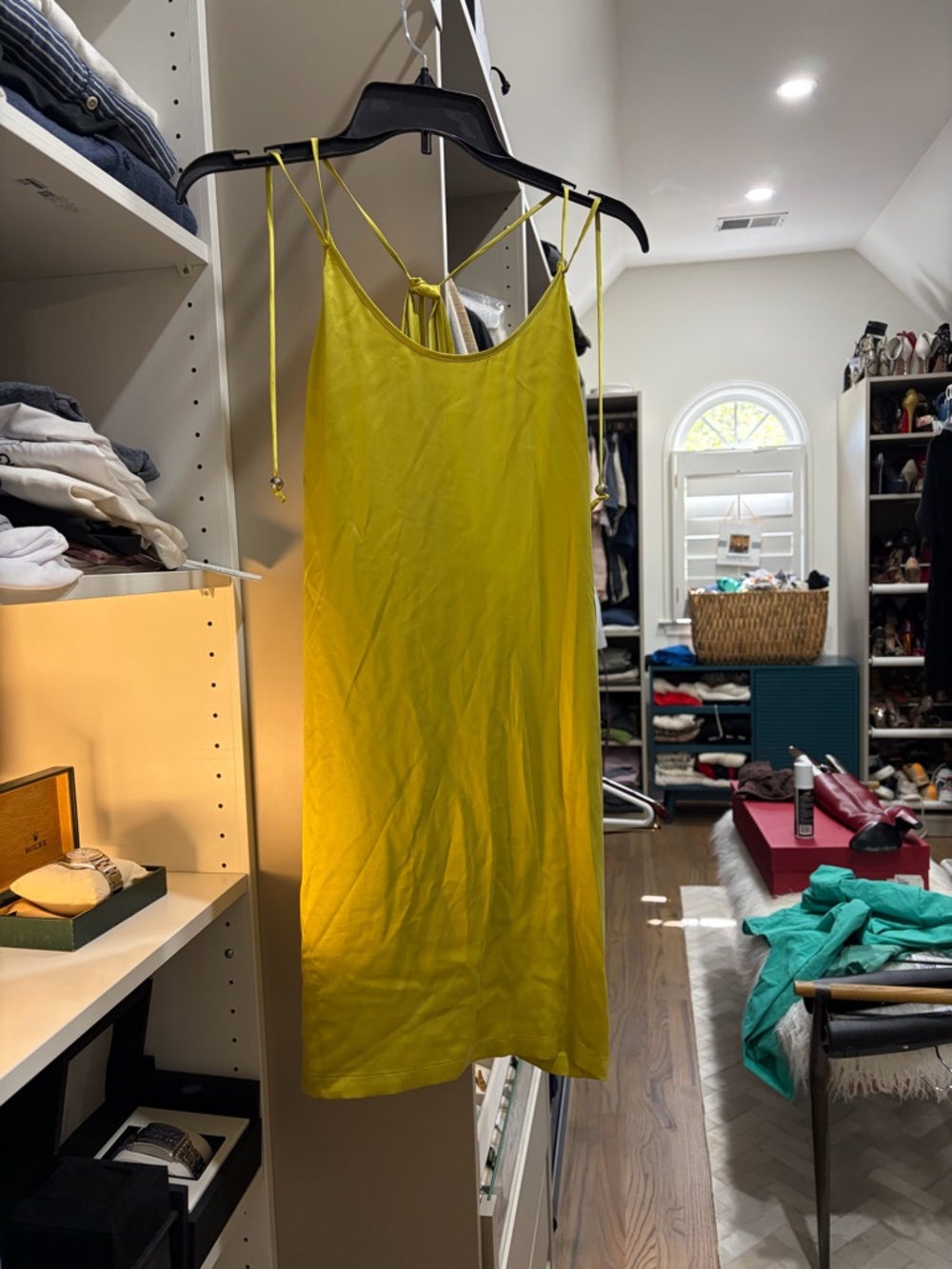 Chartreuse Silk Slip Dress - Spaghetti Straps